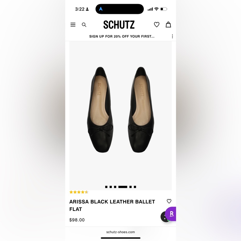 SCHUTZ Black Leather Ballet Flats